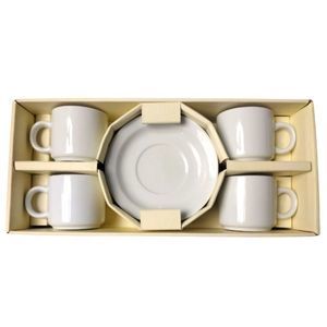 New Espresso Set 4 cups 4 saucers White Porcelain NIB